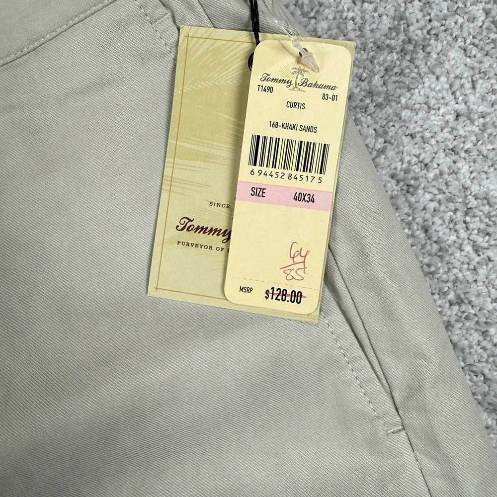 NEW‎ Tommy Bahama Pants Men's 40X34 Beige Cotton Tencel Slacks Curtis Vacation - Picture 3 of 4